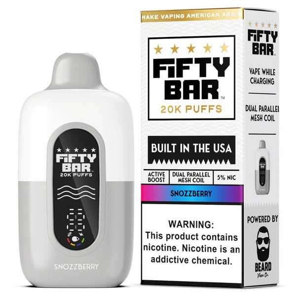 Fifty Bar 20K disposable vape device with sleek design and colorful branding, designed for easy use and portability.