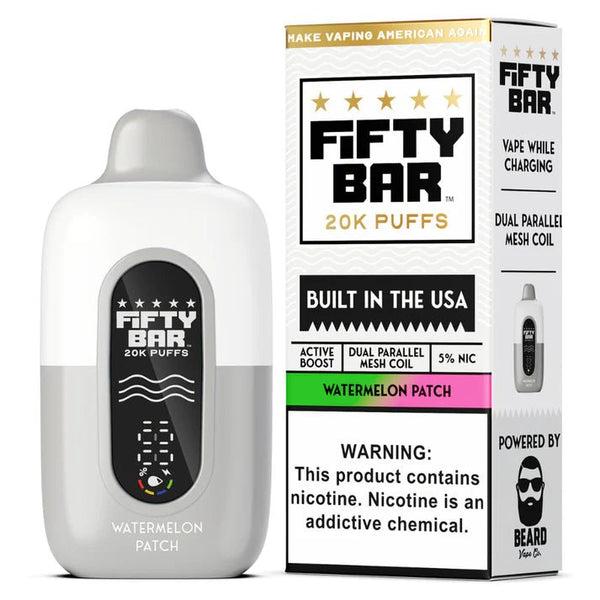 Fifty Bar 20K disposable vape device with sleek design and mouthpiece, designed for easy use and portability.