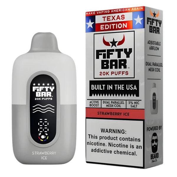 Fifty Bar 20K disposable vape pen with sleek design and colorful branding, ready for vaping on the go.
