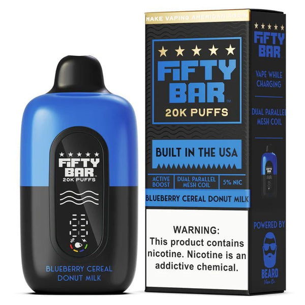 Fifty Bar 20K Disposable Vape device with sleek design and colorful branding, showing the portable vape for easy use.
