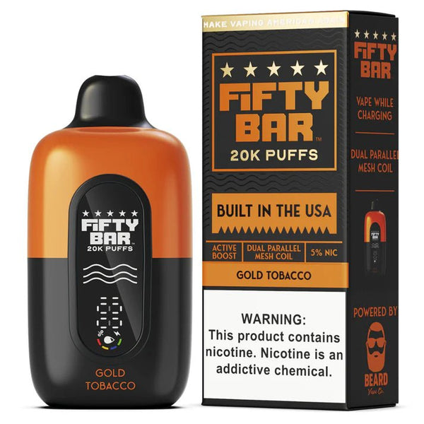 Fifty Bar 20K Disposable Vape, sleek design with colorful branding, compact and portable for easy vaping on the go.
