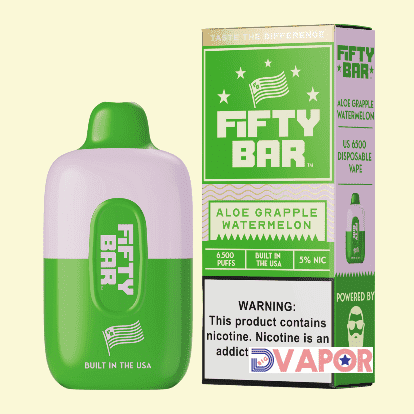 Fifty Bar 6500 Disposable Vape, sleek design with colorful branding, showing the compact, portable device in hand.