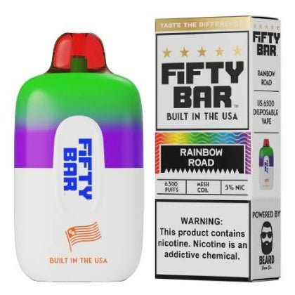 Fifty Bar 6500 Disposable Vape device with sleek design and colorful branding, ready for vaping.