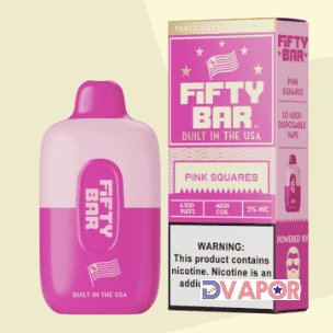 Fifty Bar 6500 Disposable Vape device with sleek design and colorful branding, shown from a side angle.