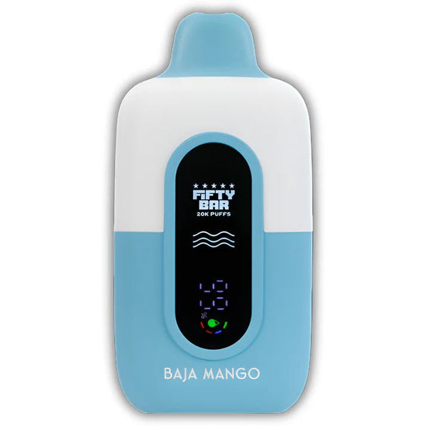 Fifty Bar NIXODINE disposable vape with 20,000 puffs, sleek design, and colorful branding on a white background.