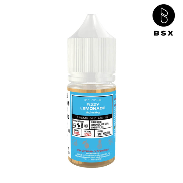 Fizzy Lemonade SALT e-liquid by BSX Vapor in a 30mL bottle, featuring a citrusy, bubbly lemonade flavor.