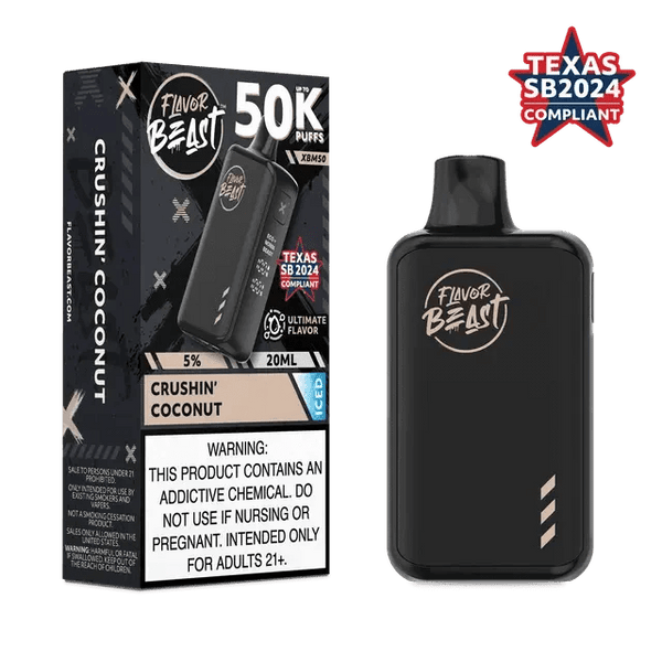 Flavor Beast XBM50 50K disposable vape, sleek design with colorful branding, showcasing the portable vape device.
