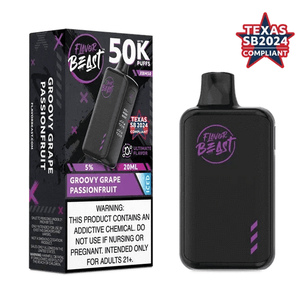 Flavor Beast XBM50 50K disposable vape with sleek design and colorful branding, designed for easy use and long-lasting flavor.