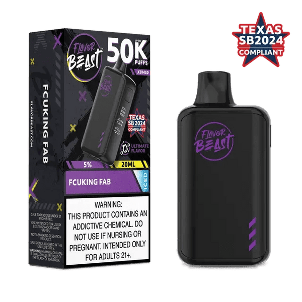 Flavor Beast XBM50 50K disposable vape device with sleek design and colorful branding, designed for easy, on-the-go vaping.