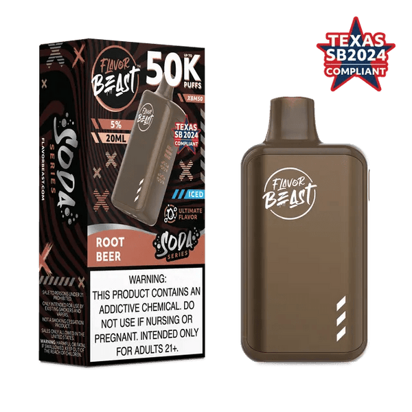 Flavor Beast XBM50 50K disposable vape device with sleek design and mouthpiece, designed for convenient vaping experience.