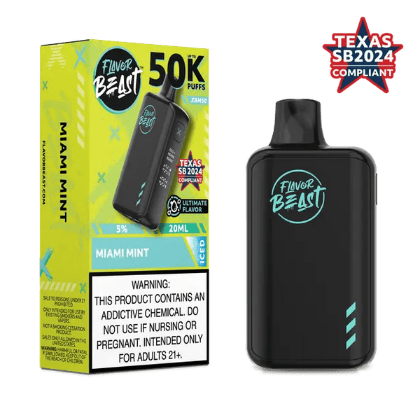 Flavor Beast XBM50 50K disposable vape device with sleek design and colorful branding, designed for long-lasting vaping.