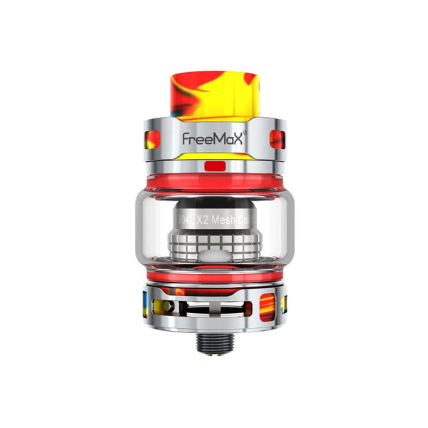 FreeMax Fireluke 3 Maxluke sub-ohm vape tank with glass and stainless steel construction, featuring adjustable airflow and coil system.