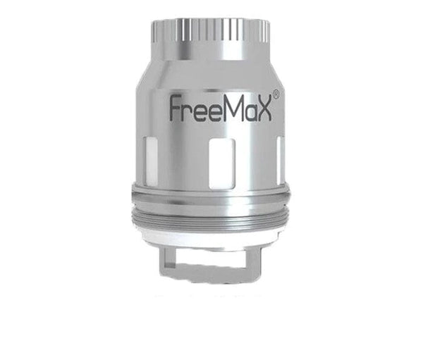 FreeMax FireLuke Mesh replacement coils for vape, showing cylindrical metal coils with mesh wicking in a clear vape coil pack.