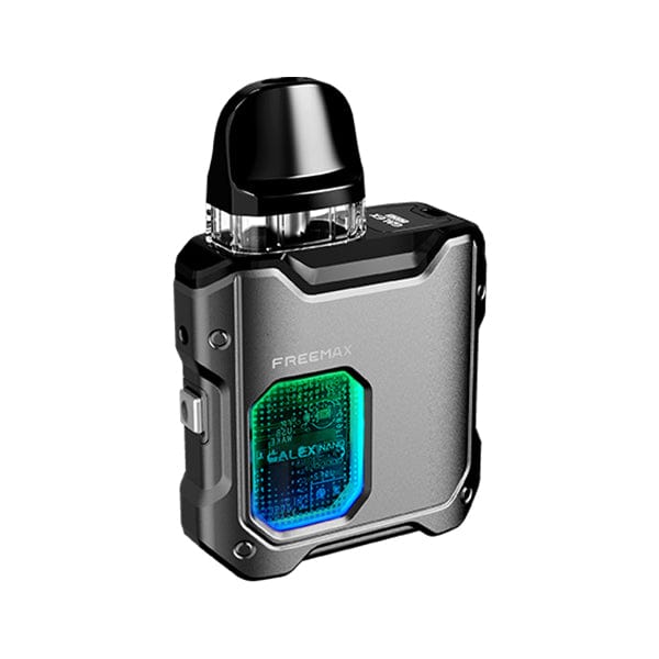 FreeMax Galex Nano Pod System hardware with sleek design and compact size, featuring cartridge and mouthpiece for vaping.