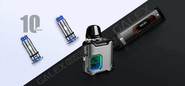 FreeMax Galex Nano Pod System hardware showing compact design with sleek black finish and removable pod for vaping.