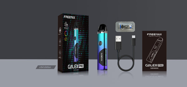 FreeMax Galex Pro 25W Pod Kit hardware with compact design, featuring a sleek black finish and integrated pod system.