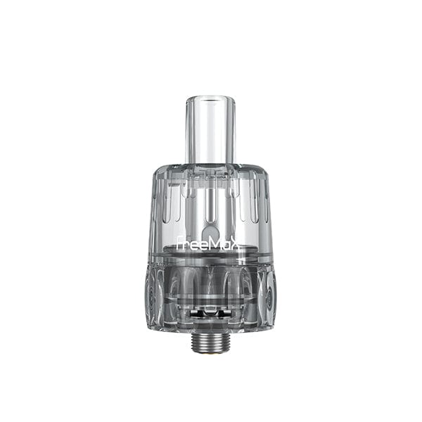 FreeMax GEMM replacement pods for vape hardware, showing clear plastic pods with mouthpiece and coil sections.