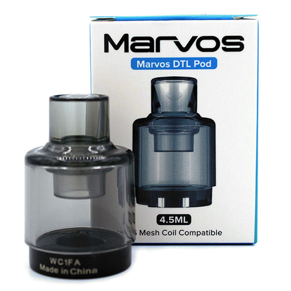 FreeMax Marvos DTL replacement pod for vaping devices, showcasing the sleek, durable hardware design and mouthpiece.