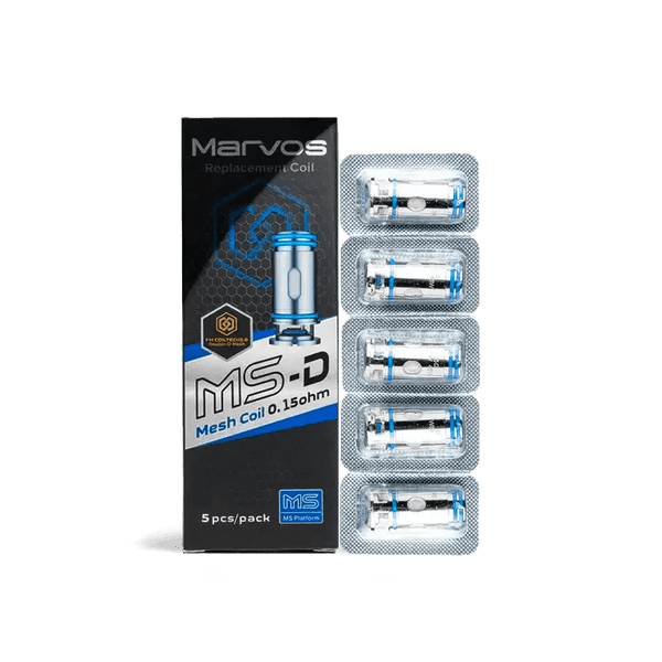 FreeMax Marvos MS-D replacement coils for vape devices, showing a pack of coils with colorful branding and metal construction.