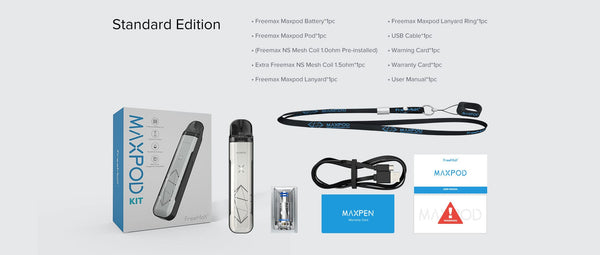 FreeMax Maxpod 11W pod system hardware with sleek design and compact size, featuring the brand logo and vape pod components.