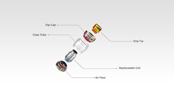FreeMax Maxus Pro Sub-Ohm Tank vape part with sleek design, featuring adjustable airflow and glass chamber for flavorful vaping.