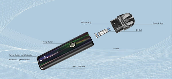 FreeMax Onnix 2 15W pod system hardware with sleek design and compact build, featuring a removable pod for vaping.