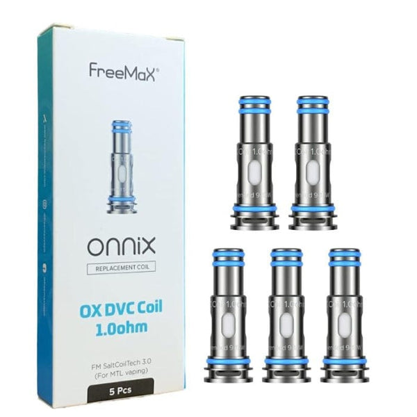 FreeMax Onnix OX Series replacement coils for vape devices, showing a pack of coils with branding and coil details.