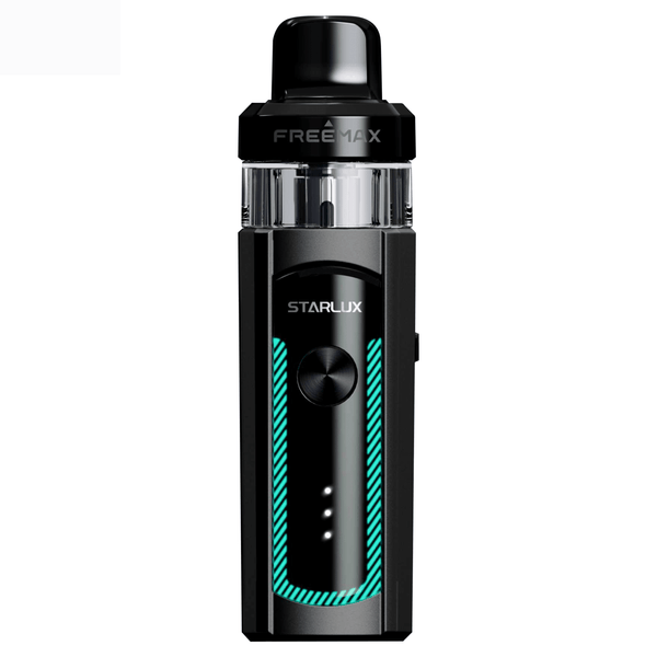 FreeMax Starlux 40W Pod System hardware with sleek design and compact size, featuring adjustable wattage and modern finish.