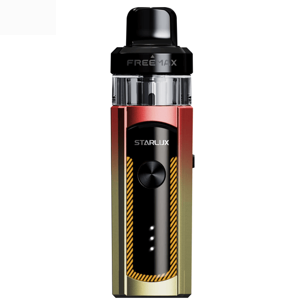 FreeMax Starlux 40W pod system hardware with sleek design and compact size, featuring adjustable airflow and mouthpiece.
