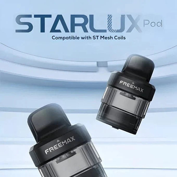 FreeMax Starlux replacement vape pods for the FreeMax Starlux device, showing sleek cylindrical pod cartridges.