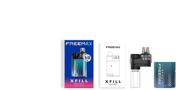 FreeMax Xfill Pod Kit hardware with sleek design, showing the compact pod device and replaceable cartridge in close-up view.