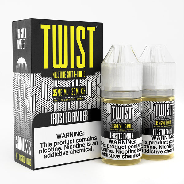 Frosted Amber Salt e-liquid by Twist E-liquids in a 60mL bottle, featuring frosted amber-colored packaging.