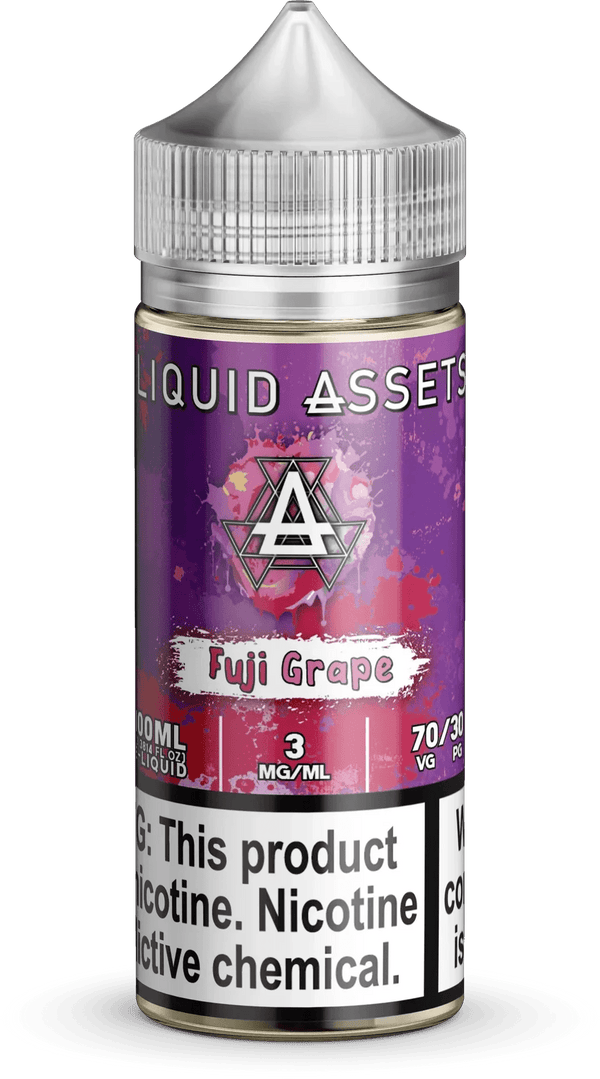 Bottle of Fuji Grape Liquid Assets e-liquid in a 100mL container with a grape-themed label.