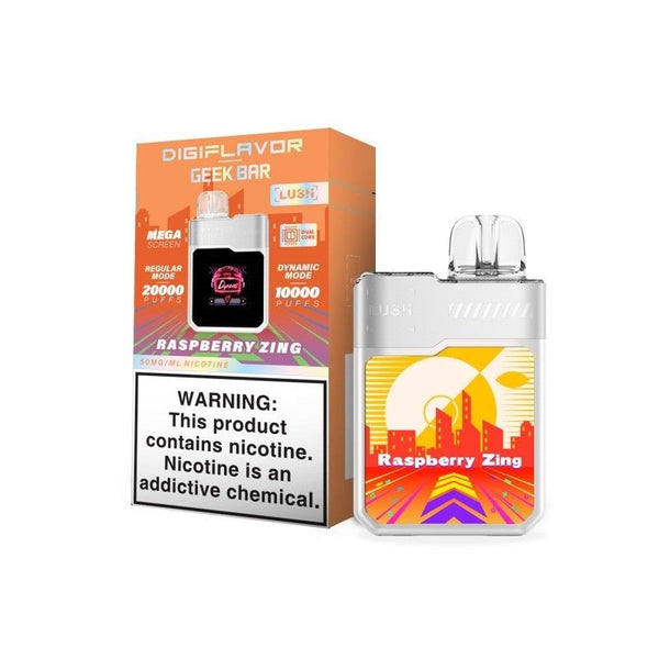 Geek Bar DIGIFLAVOR Lush 20k Puff disposable vape with 18ml e-liquid, featuring colorful packaging and sleek design.