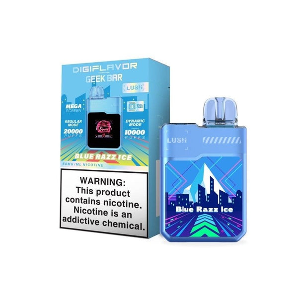 Geek Bar DIGIFLAVOR Lush disposable vape with 20,000 puffs, 18ml e-liquid, featuring vibrant branding and sleek design.