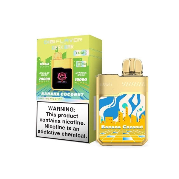 Geek Bar DIGIFLAVOR Lush disposable vape with 20,000 puffs and 18ml e-liquid, featuring colorful packaging and sleek design.