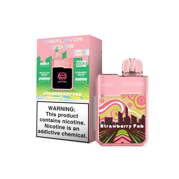 Geek Bar DIGIFLAVOR Lush 20k Puff disposable vape device with 18ml e-liquid, sleek design, and vibrant branding.