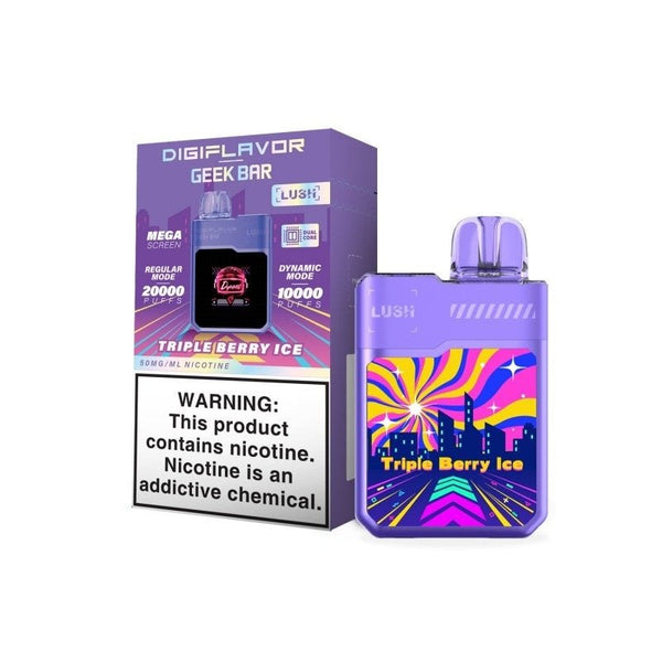Geek Bar DIGIFLAVOR Lush 20k Puff disposable vape device with 18ml e-liquid, sleek design, and colorful branding visible.