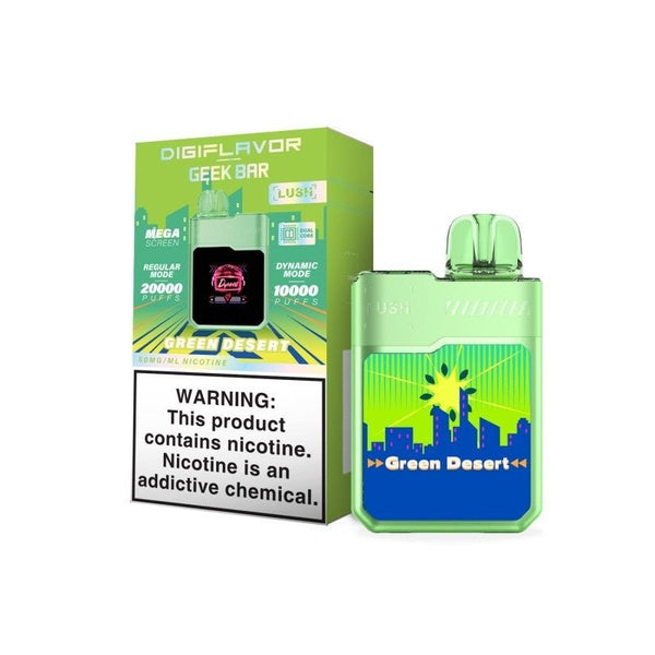 Geek Bar DIGIFLAVOR Lush 20k Puff disposable vape device with 18ML e-liquid, sleek design, and vibrant branding.