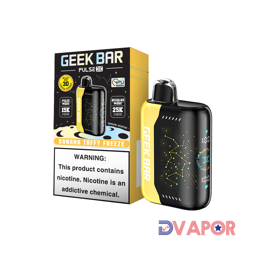 Geek Bar Pulse X 25K disposable vape device with sleek design and colorful branding, designed for easy vaping convenience.