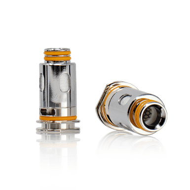 GeekVape Aegis Boost replacement vape pods showing transparent plastic with coil and mouthpiece, designed for refillable vaping device.