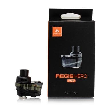 GeekVape Aegis Hero replacement vape pods, clear plastic with mouthpiece and coil connection for GeekVape device.