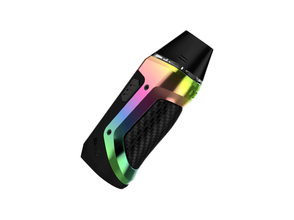 GeekVape Aegis Nano Pod System hardware in black with compact design and textured grip, featuring a pod cartridge and control buttons.