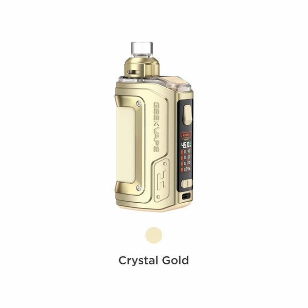 GeekVape H45 Aegis Hero 2 45W pod mod kit with sleek hardware design and textured grip, showcasing the compact vaping device.