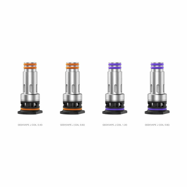GeekVape J Series Mesh Coils for vape devices, showing multiple replacement coils with mesh design and packaging.