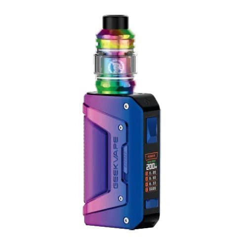 GeekVape L200 Aegis Legend 2 200W Kit hardware with rugged design, display screen, and included vape mod and accessories.