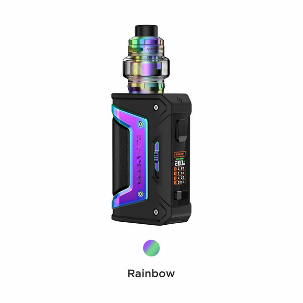 GeekVape L200 Classic 200W Starter Kit showing the box and device with a sleek design and textured finish.