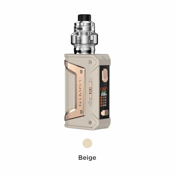GeekVape L200 Classic 200W starter kit with mod and tank, showcasing the sleek hardware design and buttons.