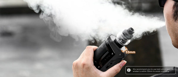 GeekVape L200 Classic 200W Starter Kit showing the sleek mod and matching tank with colorful design and buttons on the hardware.