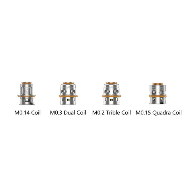 GeekVape M Series Mesh Coils for vape devices, showing multiple replacement coils with mesh design and branding.
